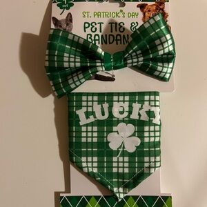 NWT Lucky Green Plaid Pet Bow Tie & Bandana Set